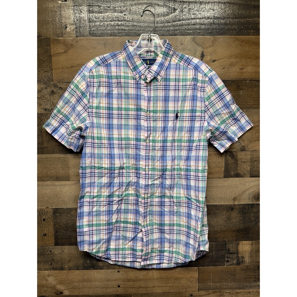 Ralph Lauren Polo Shirt Men XL Multi Plaid Natural Stretch Pony Logo Button Down